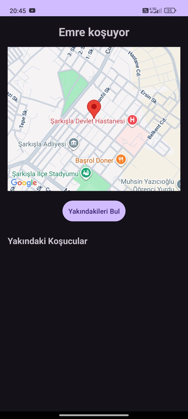 Yakındaki Yürüyüşçü Eşleşme Ekranı